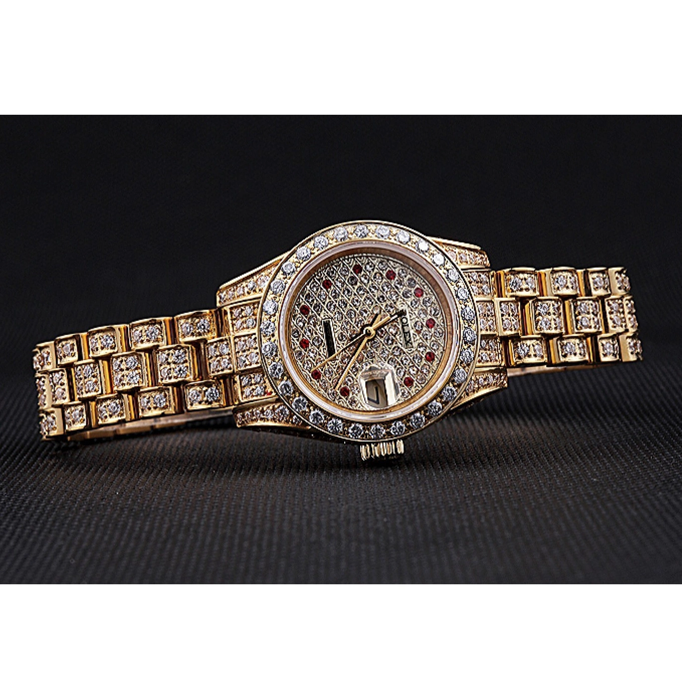 Aaa replica Rolex Swiss Gold Dial Diamond DateJust 622024 0804